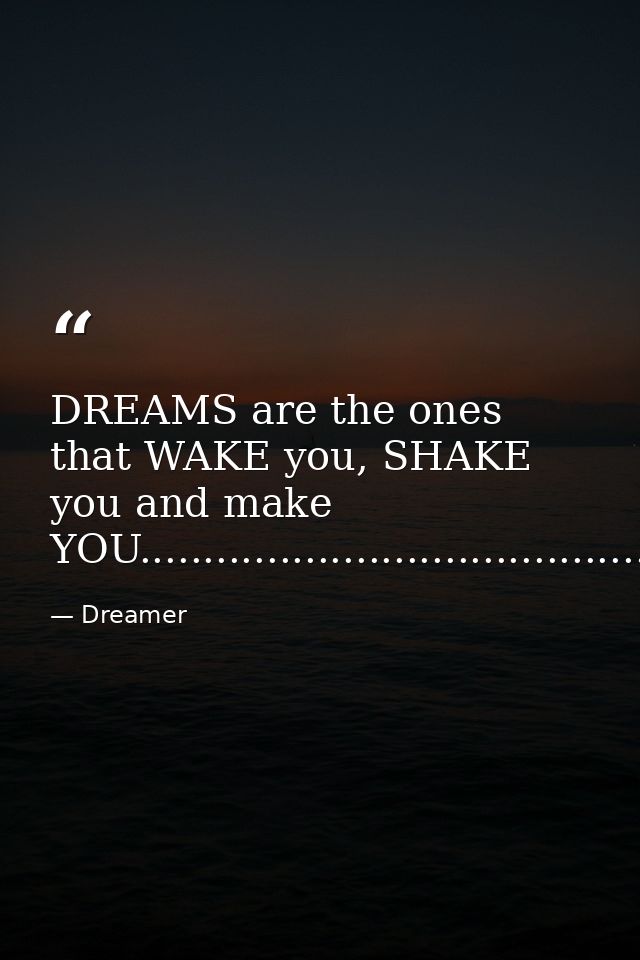 DREAMS are the ones that WAKE you, SHAKE you and make YOU.......................................... — Dreamer