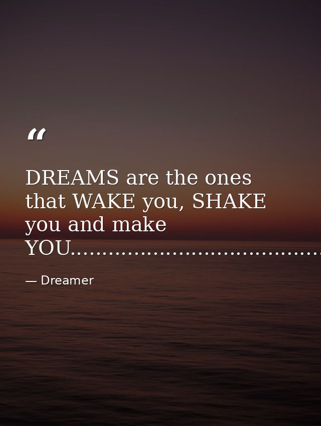 DREAMS are the ones that WAKE you, SHAKE you and make YOU.......................................... — Dreamer