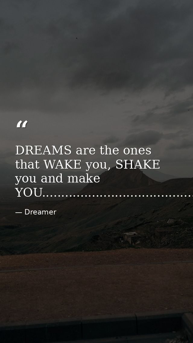DREAMS are the ones that WAKE you, SHAKE you and make YOU.......................................... — Dreamer