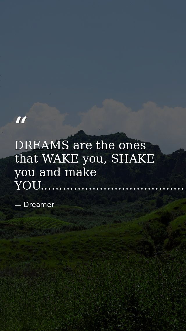 DREAMS are the ones that WAKE you, SHAKE you and make YOU.......................................... — Dreamer