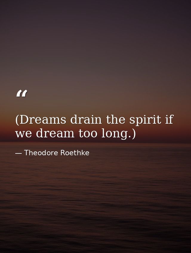 (Dreams drain the spirit if we dream too long.) — Theodore Roethke