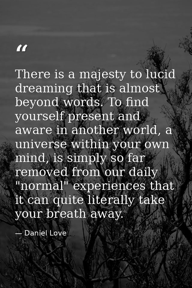 There is a majesty to lucid dreaming that is almost beyond words. To find yourself present and aware in another world, a — Daniel Love