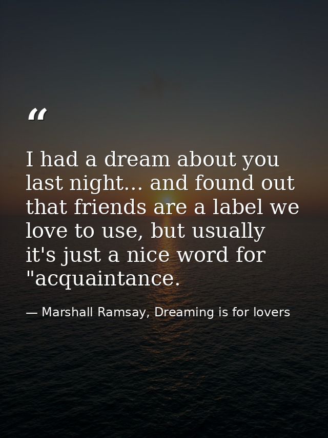 I had a dream about you last night... and found out that friends are a label we love to use, but usually it's just a nic — Marshall Ramsay, Dreaming is for lovers