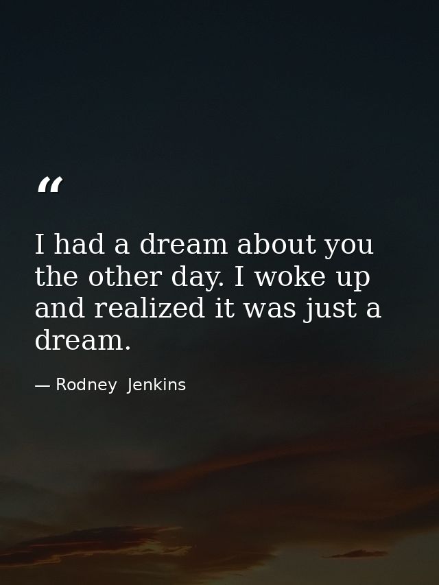 I had a dream about you the other day. I woke up and realized it was just a dream. — Rodney  Jenkins