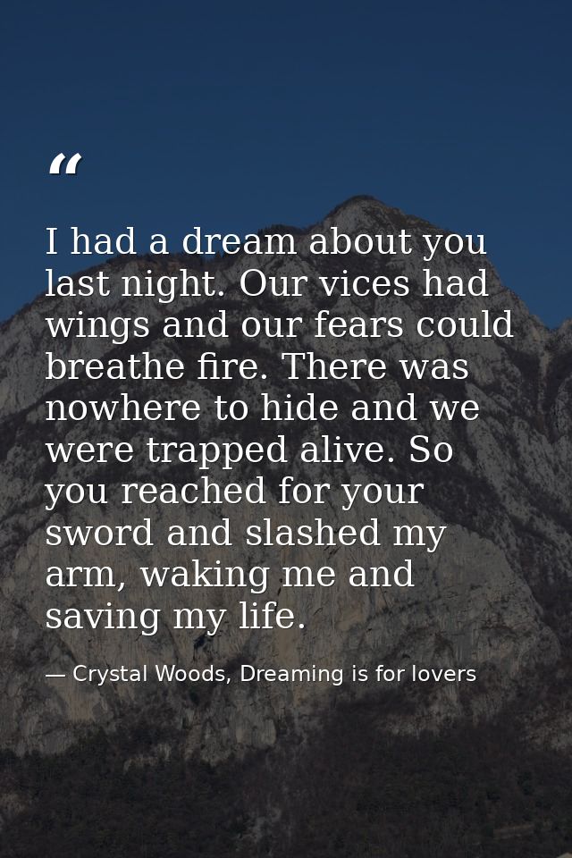 I had a dream about you last night. Our vices had wings and our fears could breathe fire. There was nowhere to hide and  — Crystal Woods, Dreaming is for lovers