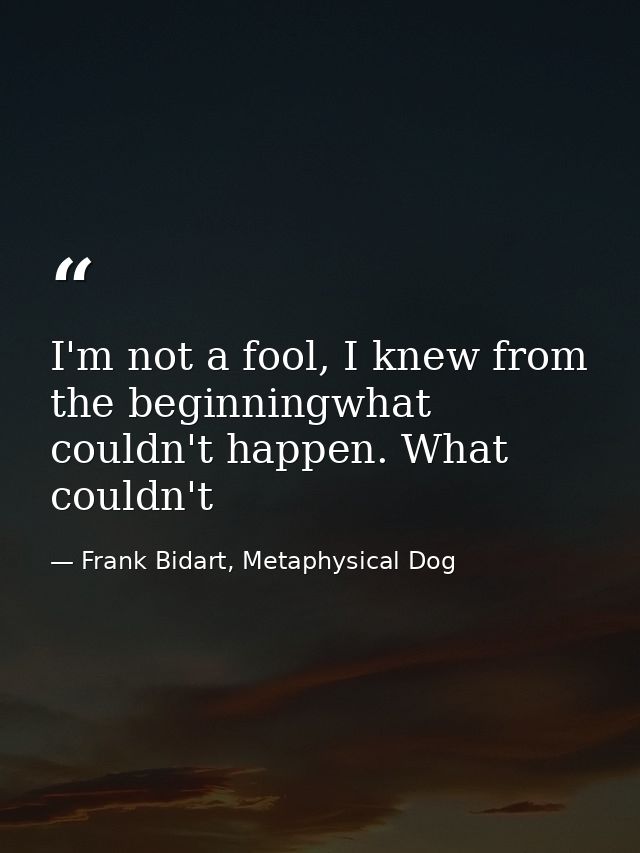 I'm not a fool, I knew from the beginningwhat couldn't happen. What couldn't — Frank Bidart, Metaphysical Dog