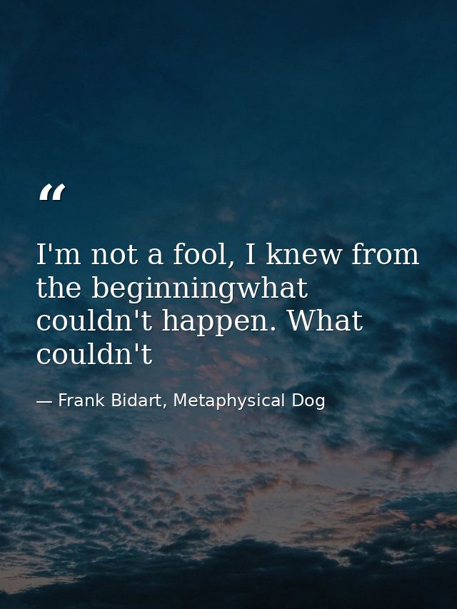 I'm not a fool, I knew from the beginningwhat couldn't happen. What couldn't — Frank Bidart, Metaphysical Dog