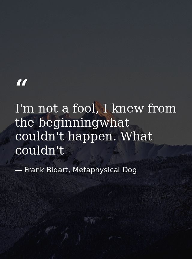 I'm not a fool, I knew from the beginningwhat couldn't happen. What couldn't — Frank Bidart, Metaphysical Dog