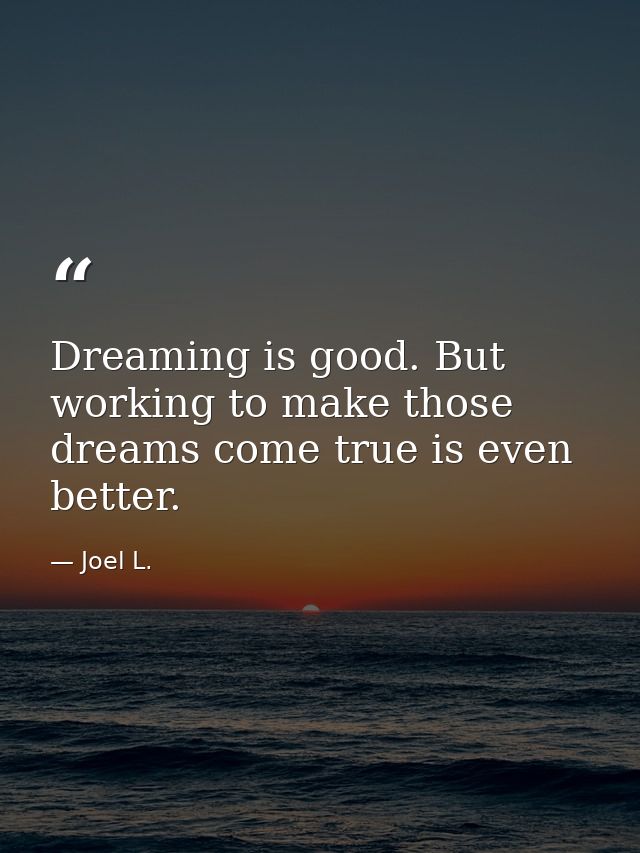 Dreaming is good. But working to make those dreams come true is even better. — Joel L.