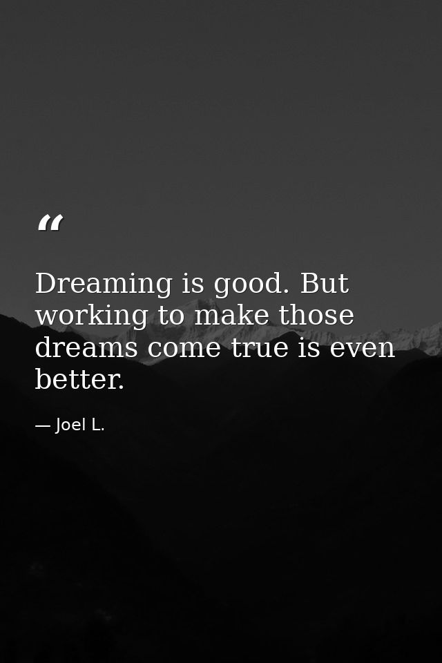 Dreaming is good. But working to make those dreams come true is even better. — Joel L.
