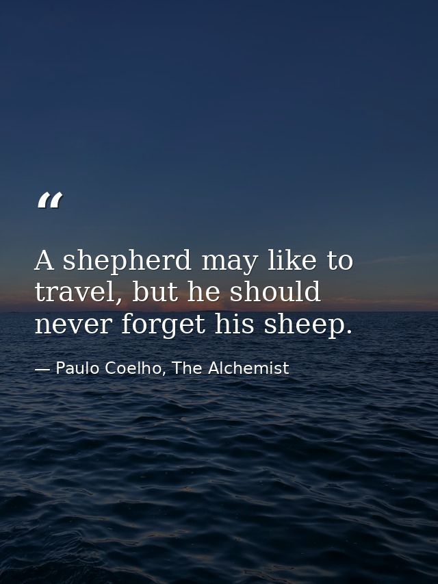 A shepherd may like to travel, but he should never forget his sheep. — Paulo Coelho, The Alchemist