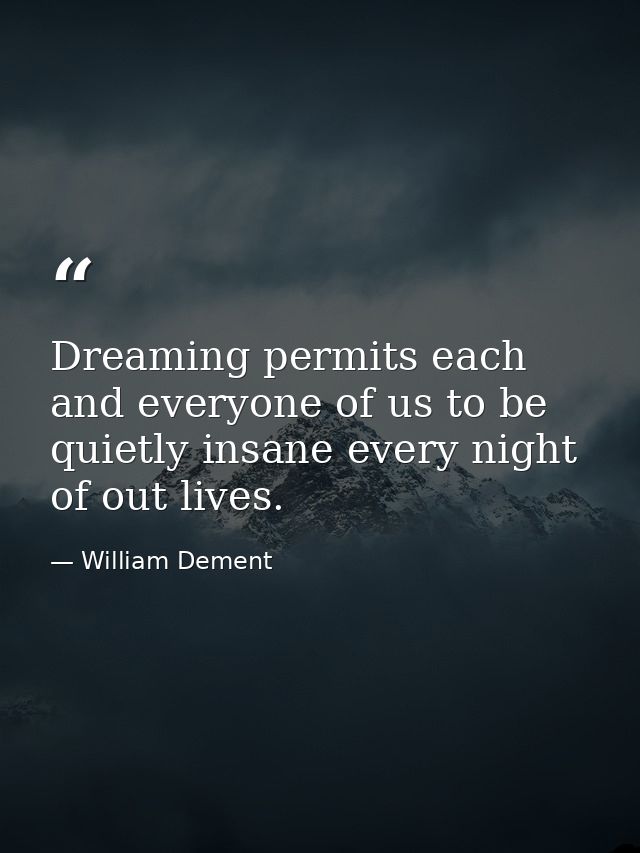 Dreaming permits each and everyone of us to be quietly insane every night of out lives. — William Dement