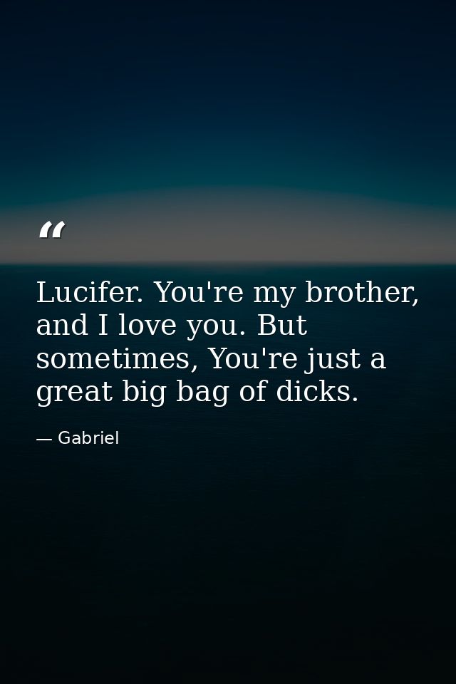 Lucifer. You're my brother, and I love you. But sometimes, You're just a great big bag of dicks. — Gabriel