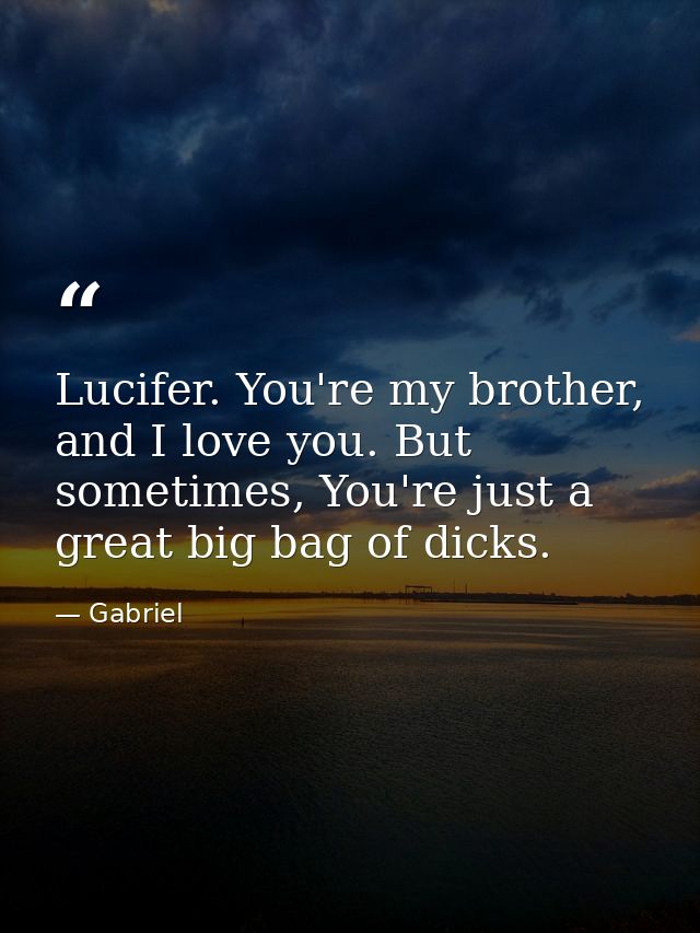 Lucifer. You're my brother, and I love you. But sometimes, You're just a great big bag of dicks. — Gabriel