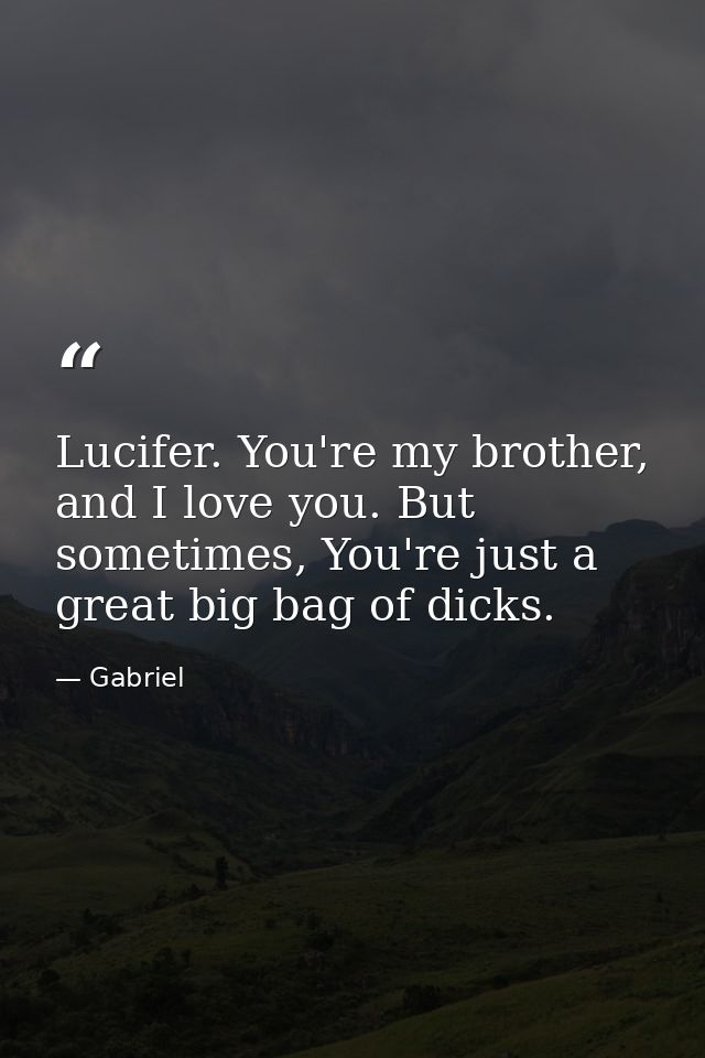 Lucifer. You're my brother, and I love you. But sometimes, You're just a great big bag of dicks. — Gabriel
