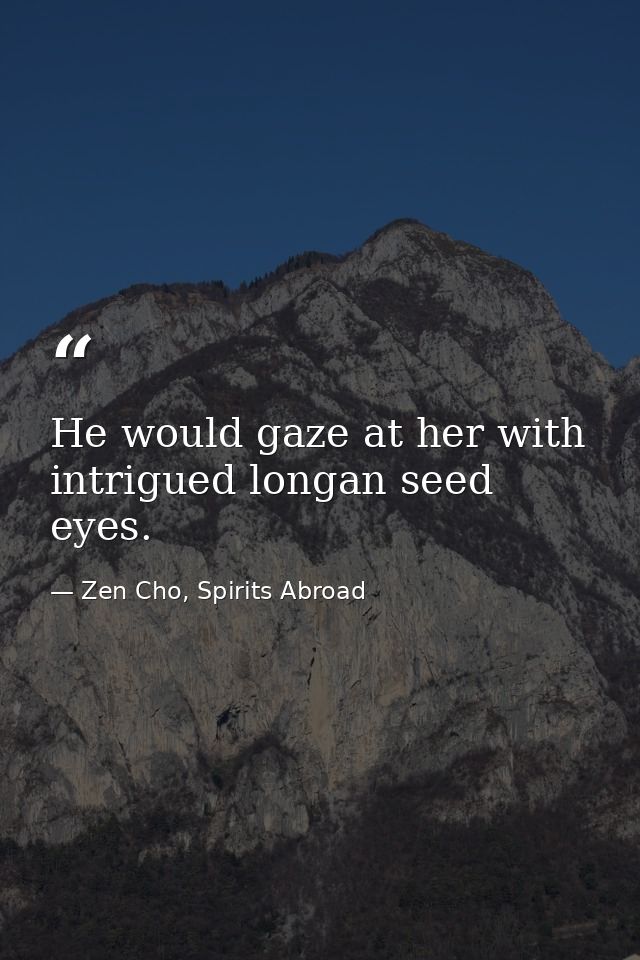 He would gaze at her with intrigued longan seed eyes. — Zen Cho, Spirits Abroad