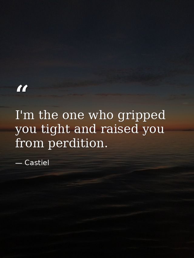 I'm the one who gripped you tight and raised you from perdition. — Castiel