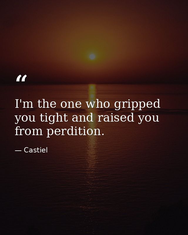 I'm the one who gripped you tight and raised you from perdition. — Castiel