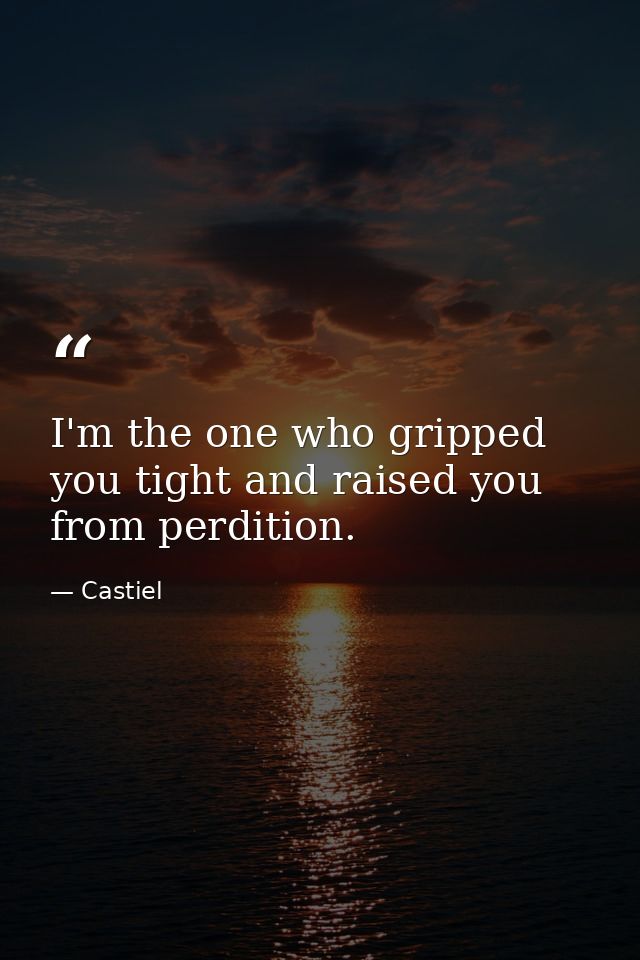 I'm the one who gripped you tight and raised you from perdition. — Castiel