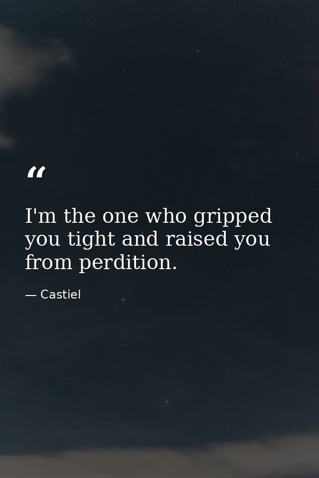 I'm the one who gripped you tight and raised you from perdition. — Castiel