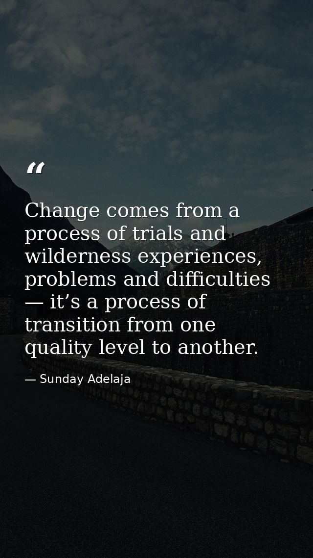 Change comes from a process of trials and wilderness experiences, problems and difficulties — it’s a process of transiti — Sunday Adelaja