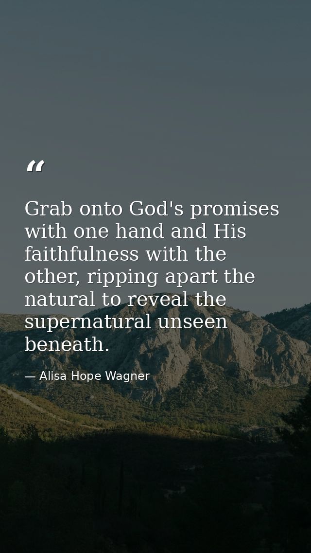 Grab onto God's promises with one hand and His faithfulness with the other, ripping apart the natural to reveal the supe — Alisa Hope Wagner