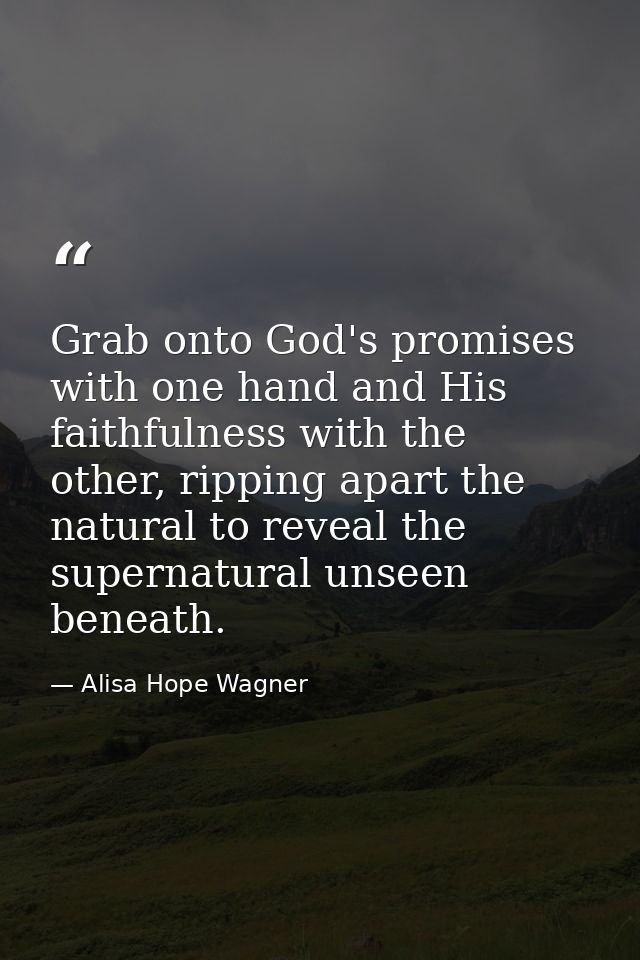 Grab onto God's promises with one hand and His faithfulness with the other, ripping apart the natural to reveal the supe — Alisa Hope Wagner