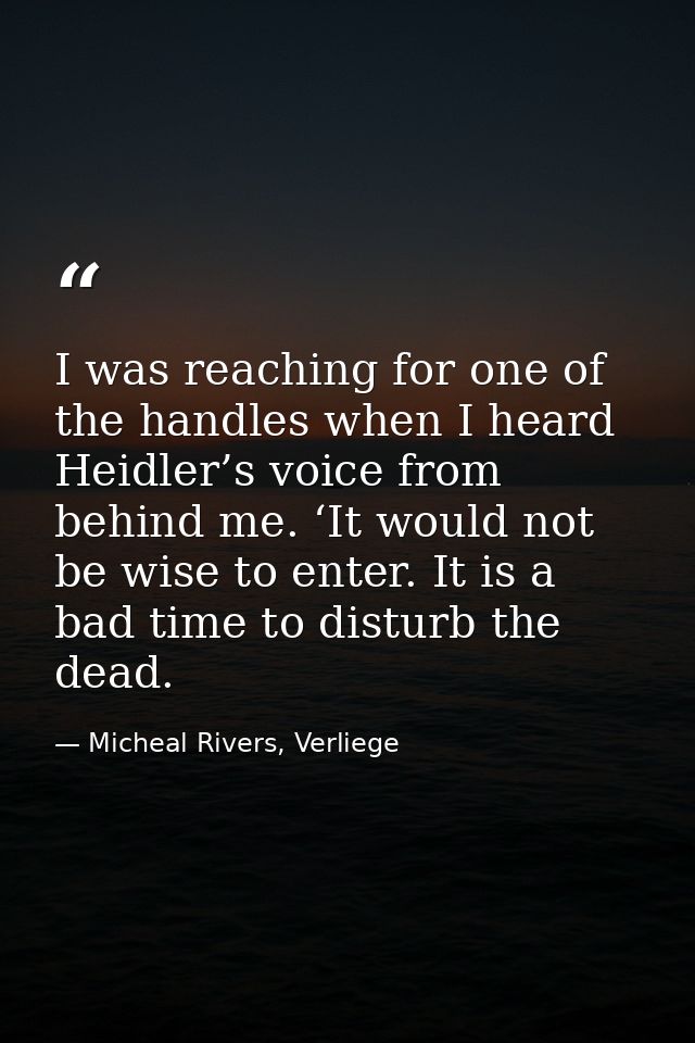 I was reaching for one of the handles when I heard Heidler’s voice from behind me. ‘It would not be wise to enter. It is — Micheal Rivers, Verliege