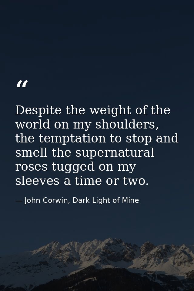 Despite the weight of the world on my shoulders, the temptation to stop and smell the supernatural roses tugged on my sl — John Corwin, Dark Light of Mine