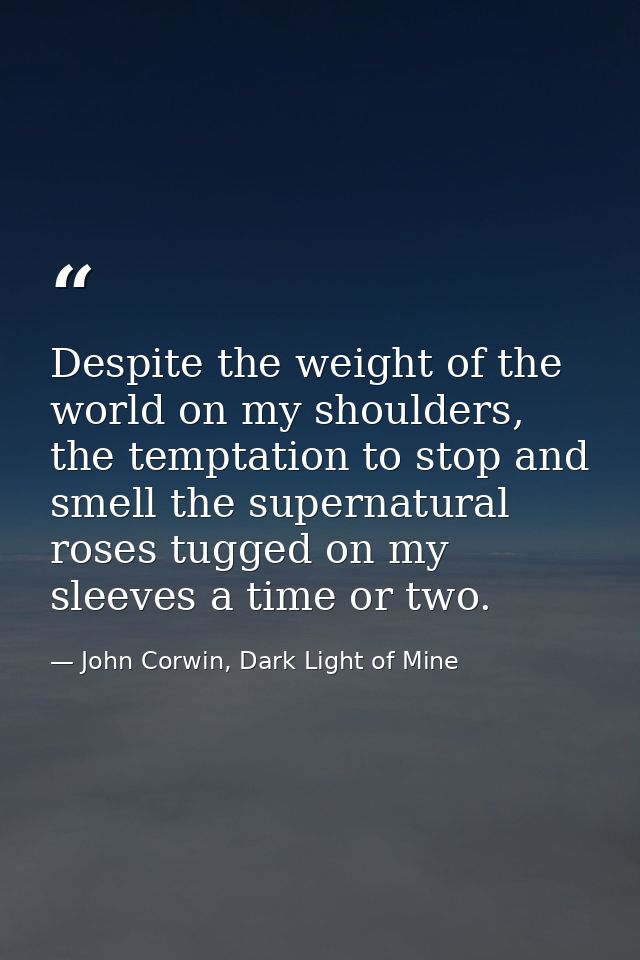 Despite the weight of the world on my shoulders, the temptation to stop and smell the supernatural roses tugged on my sl — John Corwin, Dark Light of Mine
