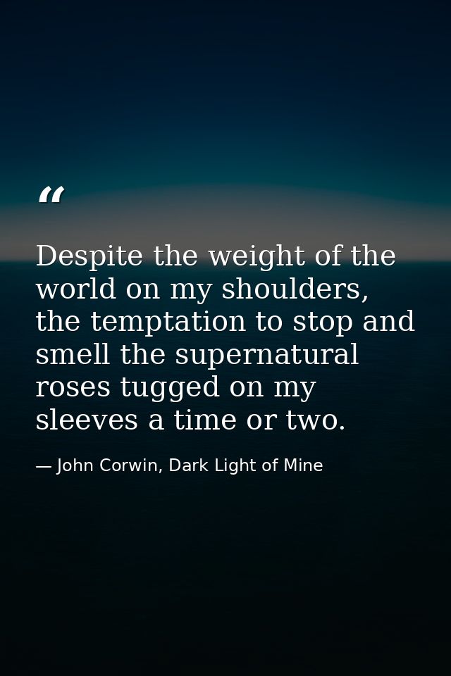 Despite the weight of the world on my shoulders, the temptation to stop and smell the supernatural roses tugged on my sl — John Corwin, Dark Light of Mine