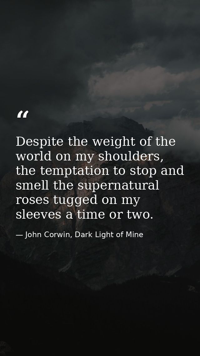 Despite the weight of the world on my shoulders, the temptation to stop and smell the supernatural roses tugged on my sl — John Corwin, Dark Light of Mine