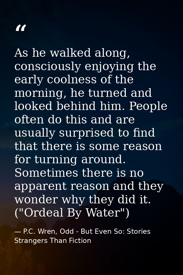 As he walked along, consciously enjoying the early coolness of the morning, he turned and looked behind him. People ofte — P.C. Wren, Odd - But Even So: Stories Strangers Than Fiction