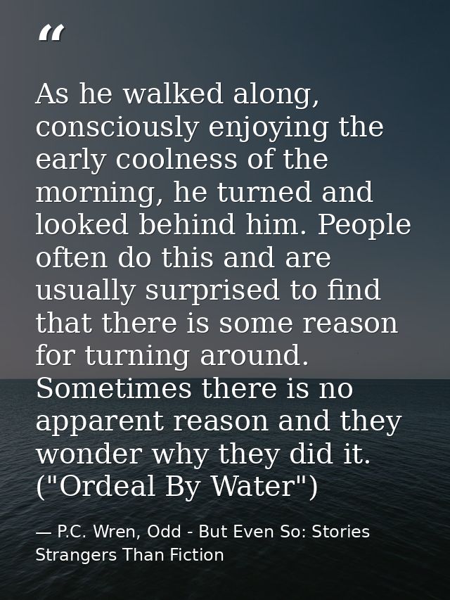 As he walked along, consciously enjoying the early coolness of the morning, he turned and looked behind him. People ofte — P.C. Wren, Odd - But Even So: Stories Strangers Than Fiction