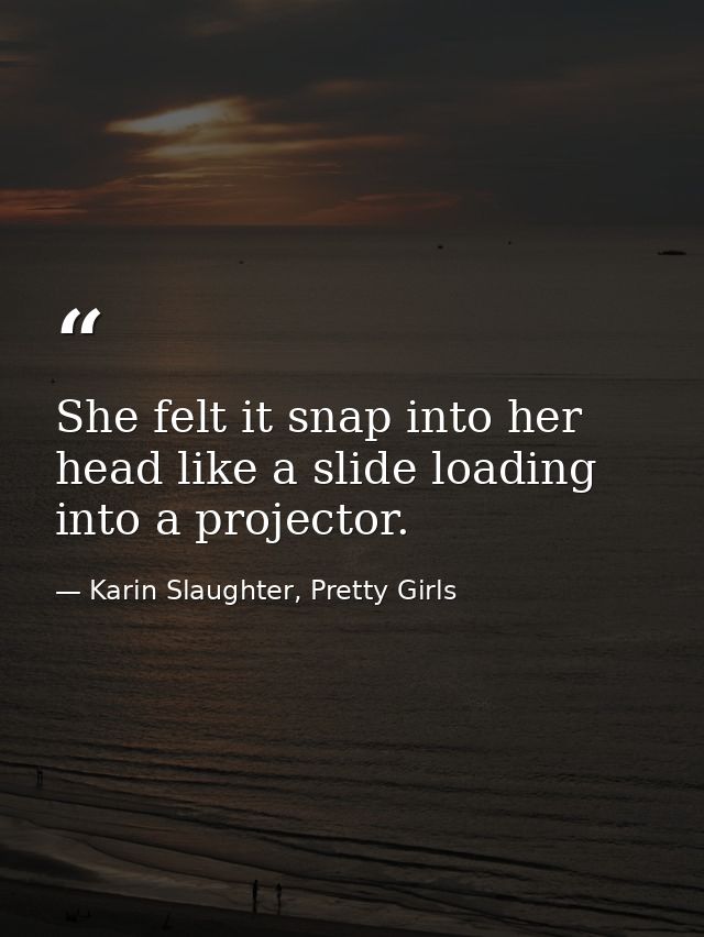 She felt it snap into her head like a slide loading into a projector. — Karin Slaughter, Pretty Girls