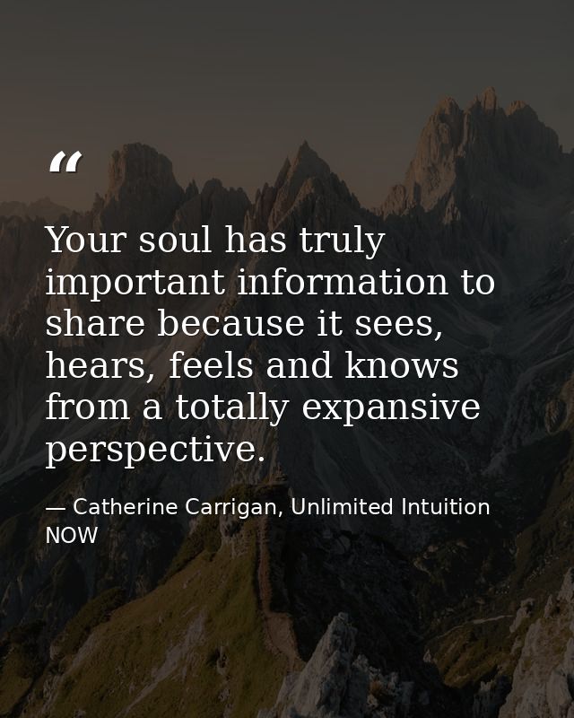 Your soul has truly important information to share because it sees, hears, feels and knows from a totally expansive pers — Catherine Carrigan, Unlimited Intuition NOW