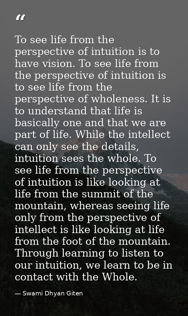 To see life from the perspective of intuition is to have vision. To see life from the perspective of intuition is to see — Swami Dhyan Giten