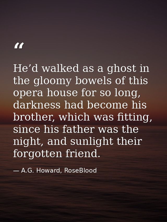 He’d walked as a ghost in the gloomy bowels of this opera house for so long, darkness had become his brother, which was  — A.G. Howard, RoseBlood
