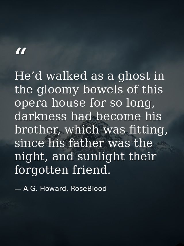 He’d walked as a ghost in the gloomy bowels of this opera house for so long, darkness had become his brother, which was  — A.G. Howard, RoseBlood