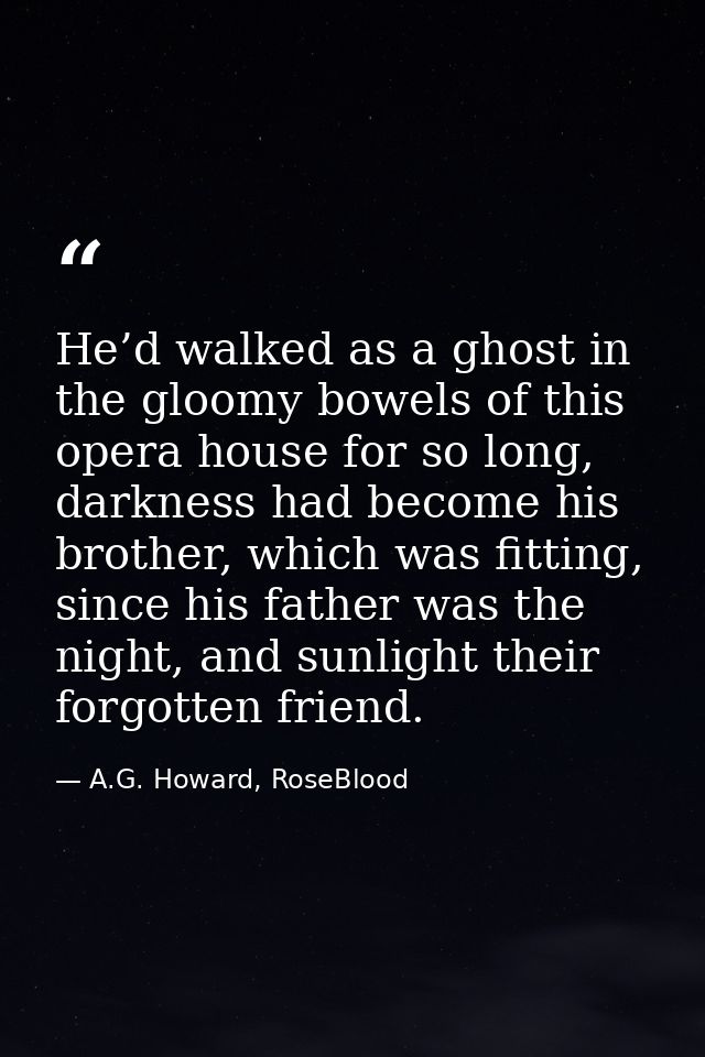 He’d walked as a ghost in the gloomy bowels of this opera house for so long, darkness had become his brother, which was  — A.G. Howard, RoseBlood