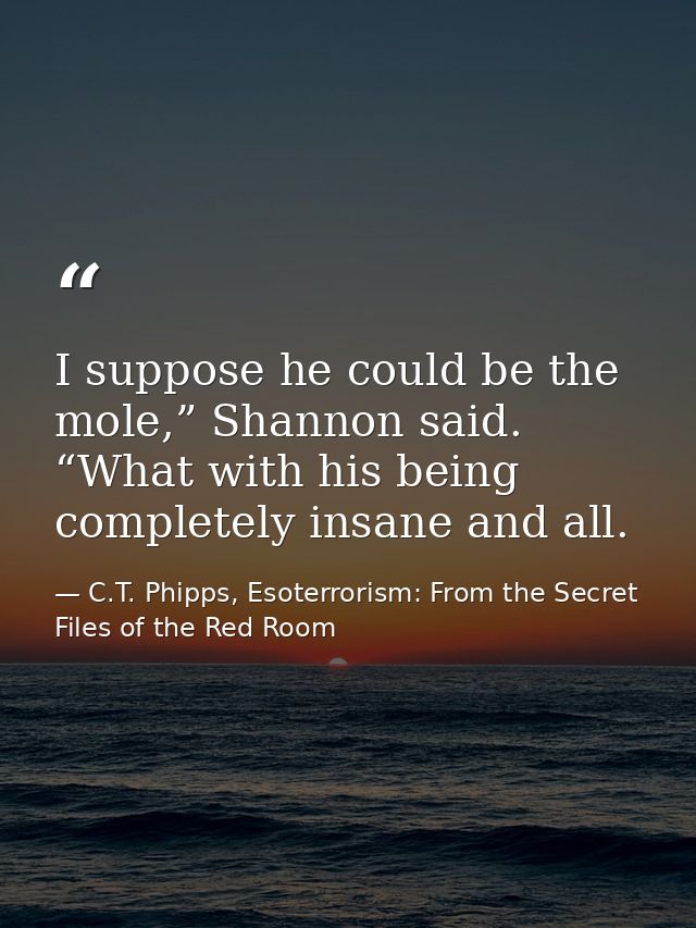 I suppose he could be the mole,” Shannon said. “What with his being completely insane and all. — C.T. Phipps, Esoterrorism: From the Secret Files of the Red Room