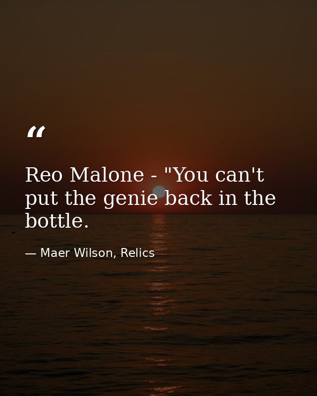 Reo Malone - "You can't put the genie back in the bottle. — Maer Wilson, Relics