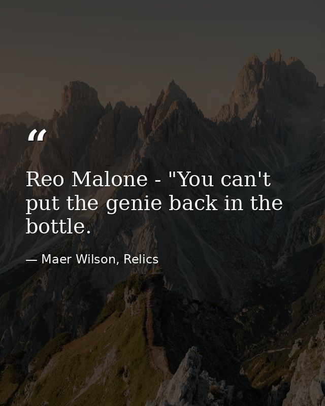 Reo Malone - "You can't put the genie back in the bottle. — Maer Wilson, Relics