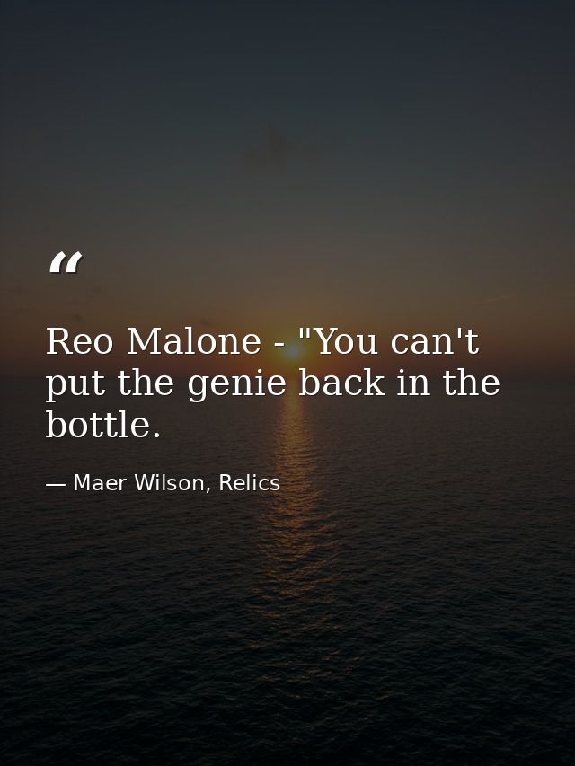Reo Malone - "You can't put the genie back in the bottle. — Maer Wilson, Relics
