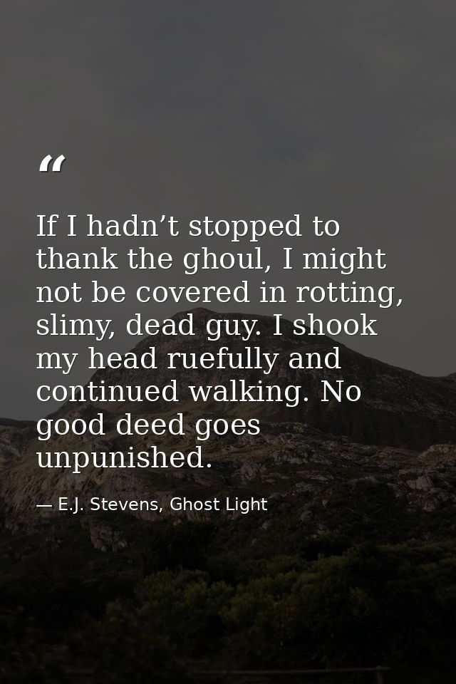 If I hadn’t stopped to thank the ghoul, I might not be covered in rotting, slimy, dead guy. I shook my head ruefully and — E.J. Stevens, Ghost Light