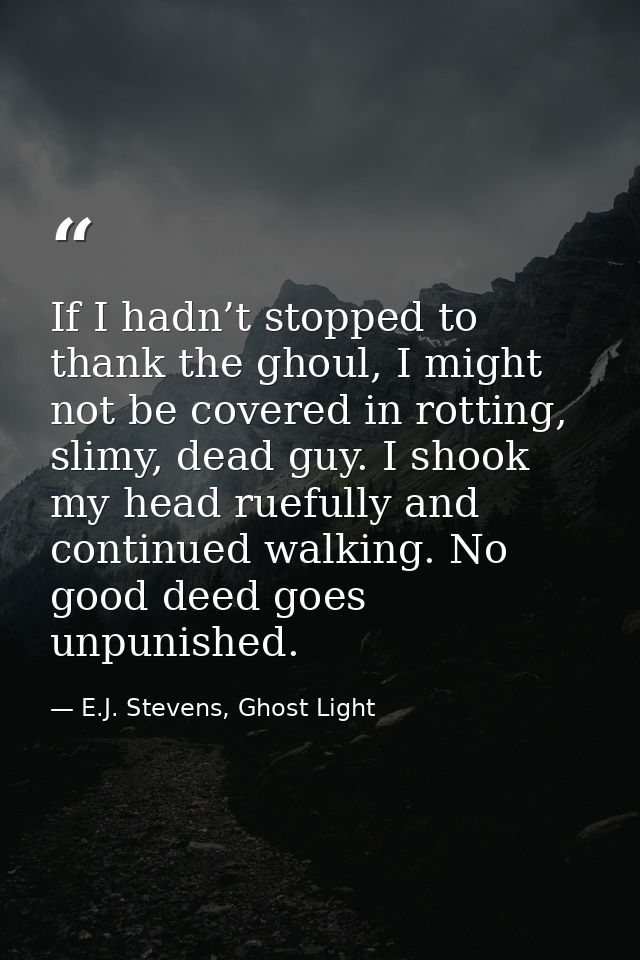 If I hadn’t stopped to thank the ghoul, I might not be covered in rotting, slimy, dead guy. I shook my head ruefully and — E.J. Stevens, Ghost Light