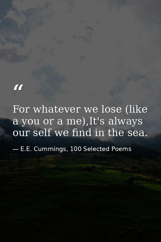 For whatever we lose (like a you or a me),It's always our self we find in the sea. — E.E. Cummings, 100 Selected Poems