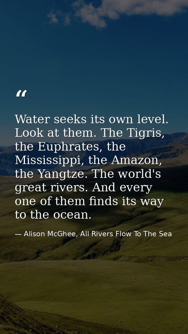 Water seeks its own level. Look at them. The Tigris, the Euphrates, the Mississippi, the Amazon, the Yangtze. The world' — Alison McGhee, All Rivers Flow To The Sea