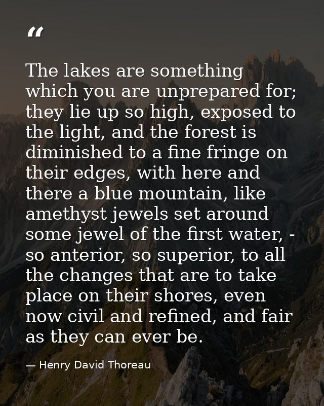 The lakes are something which you are unprepared for; they lie up so high, exposed to the light, and the forest is dimin — Henry David Thoreau