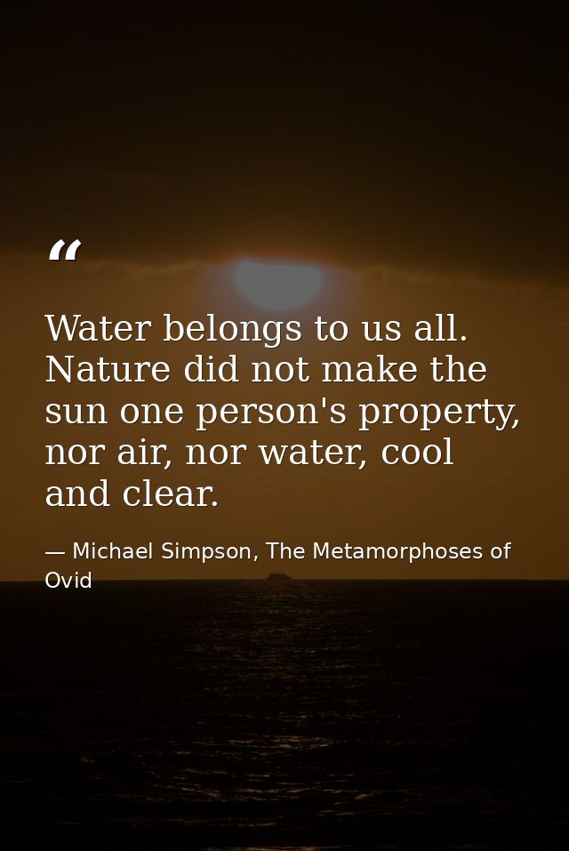 Water belongs to us all. Nature did not make the sun one person's property, nor air, nor water, cool and clear. — Michael Simpson, The Metamorphoses of Ovid